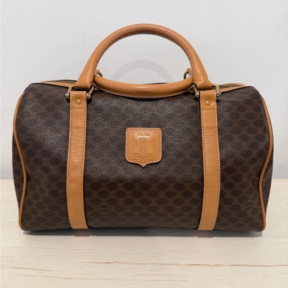 Celine Boston Monogram Coated Canvas with Tan Leather Trim Size 30